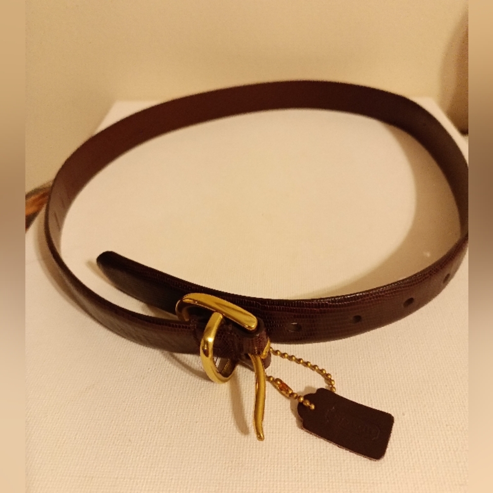 Coach brown snake skin look leather women's belt size Small.